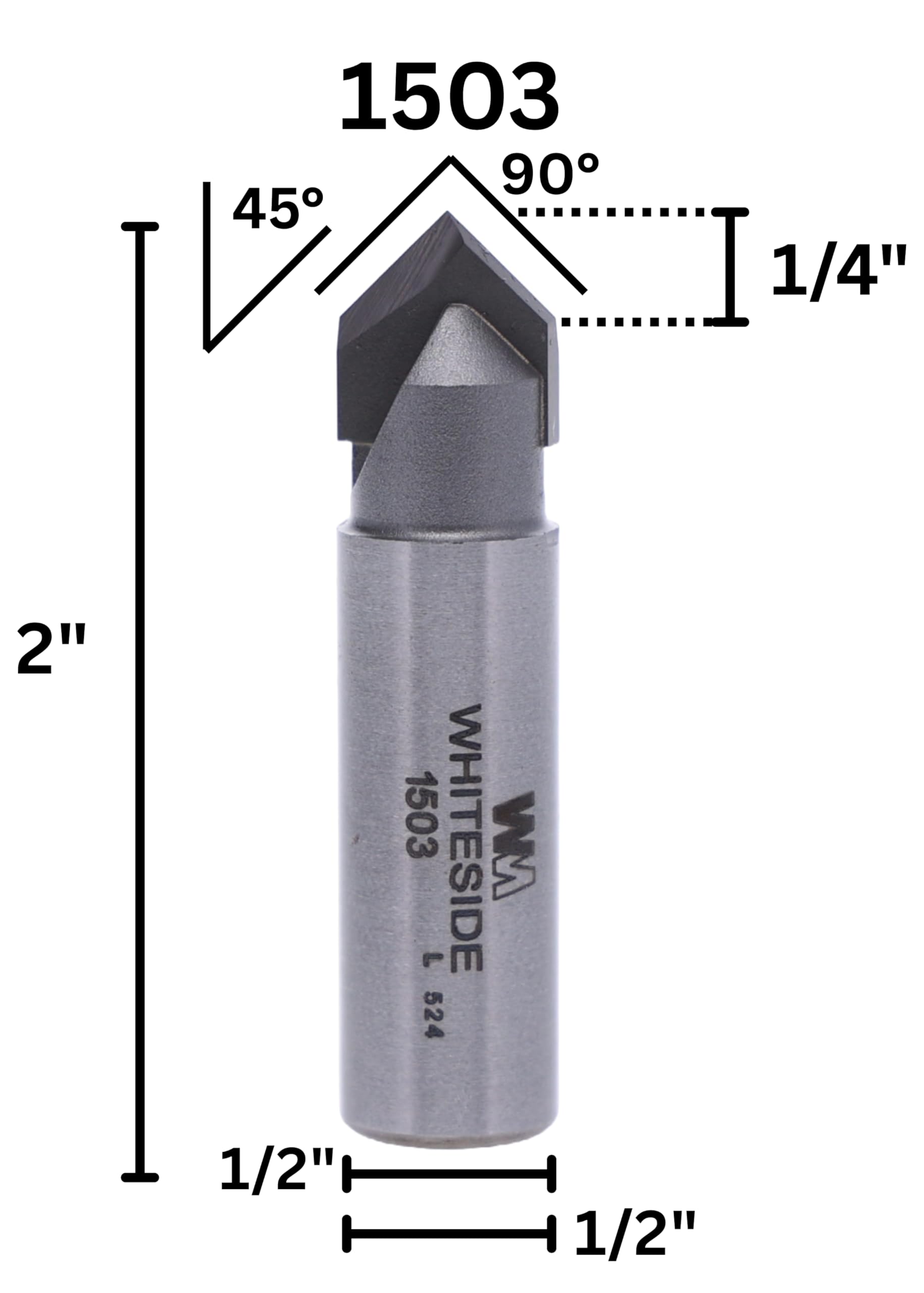 Whiteside Router Bits 1503 V-Groove Bit with 90-Degree 1/2-Inch